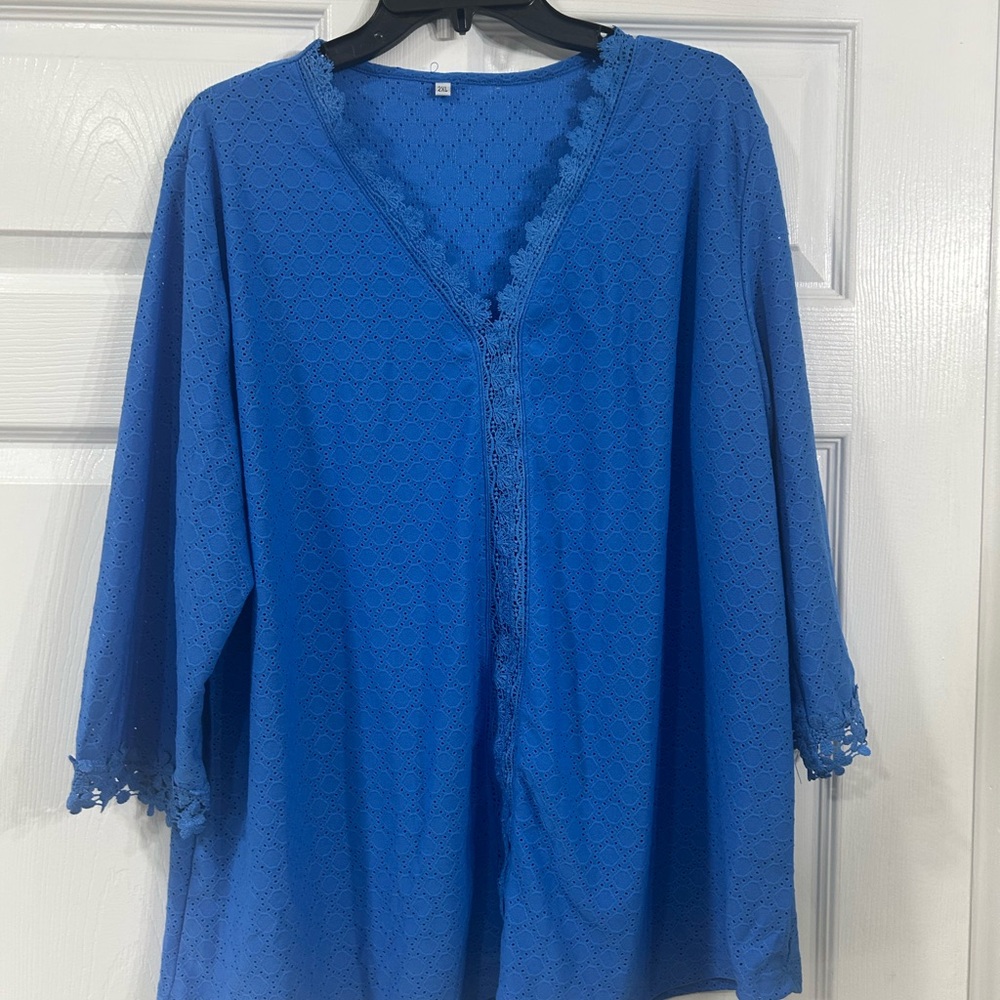 Blue Lace Trim Cardigan